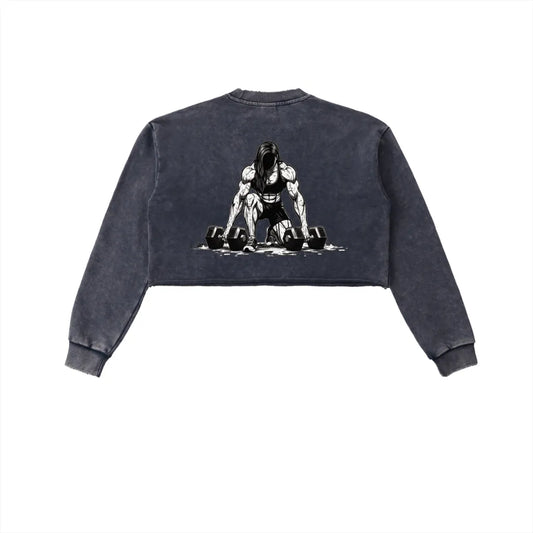 Womens Weightlifter Snow Washed Cropped Sweater