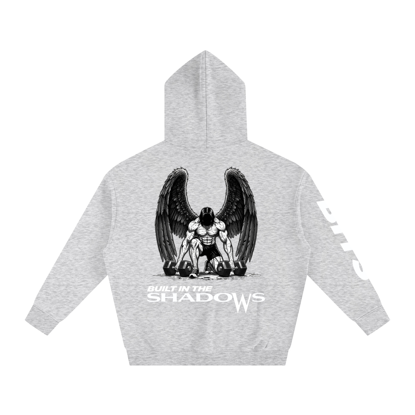 Grey Gray Oversized Mens Hoodie Angel Wings Weightlifter  BACK