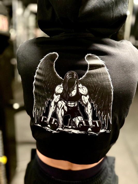 Cropped  Full Zip Womens Hoodie Angel Weightlifter
