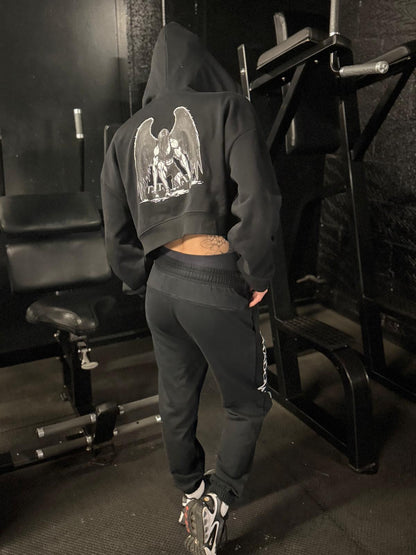 Cropped  Full Zip Womens Hoodie Angel Weightlifter