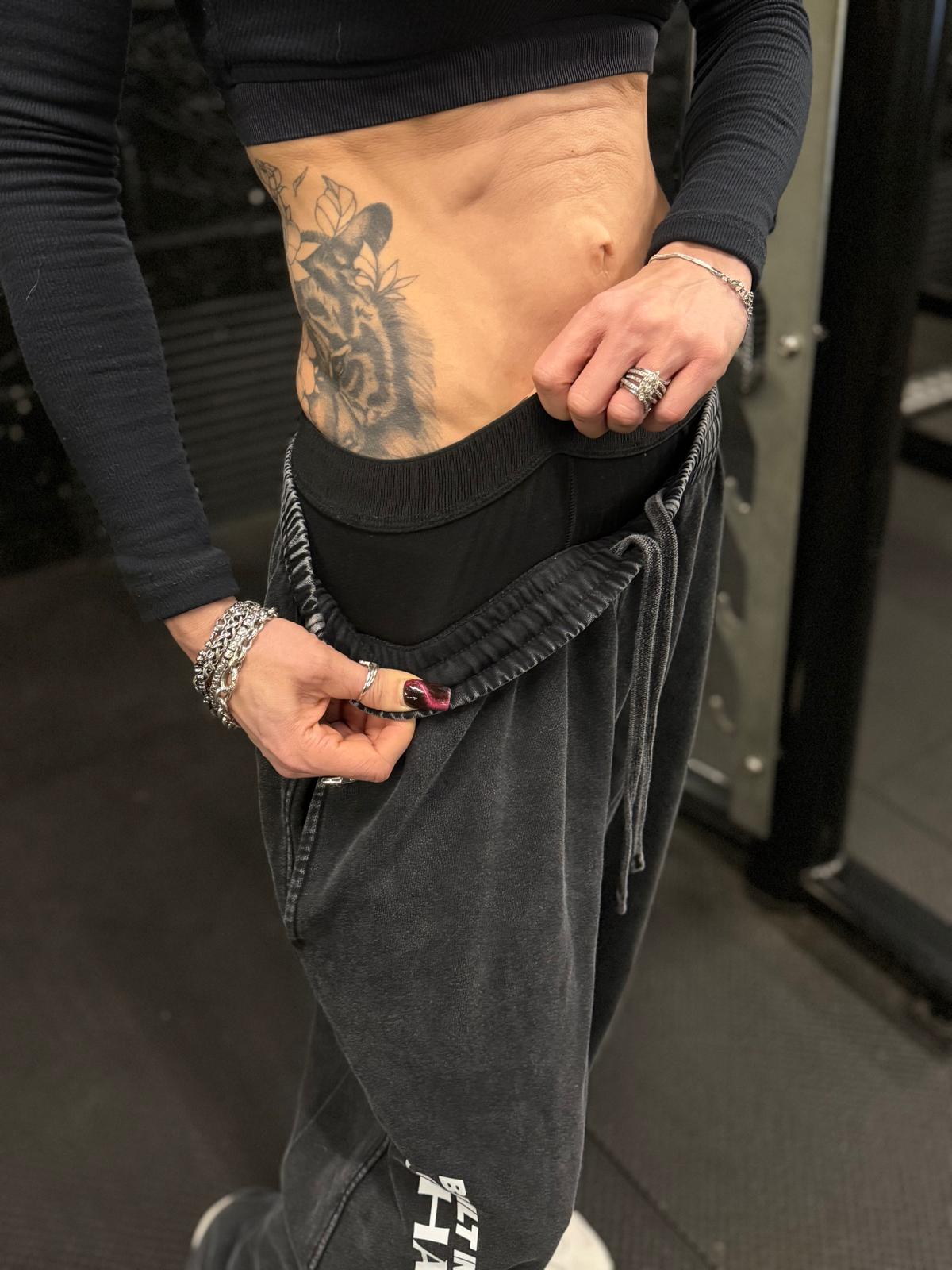 Vintage Washed Black Double Waistband Joggers