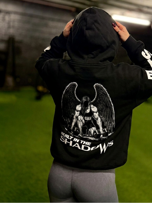 Womens Black Angel Oversized Fleeced Hoodie
