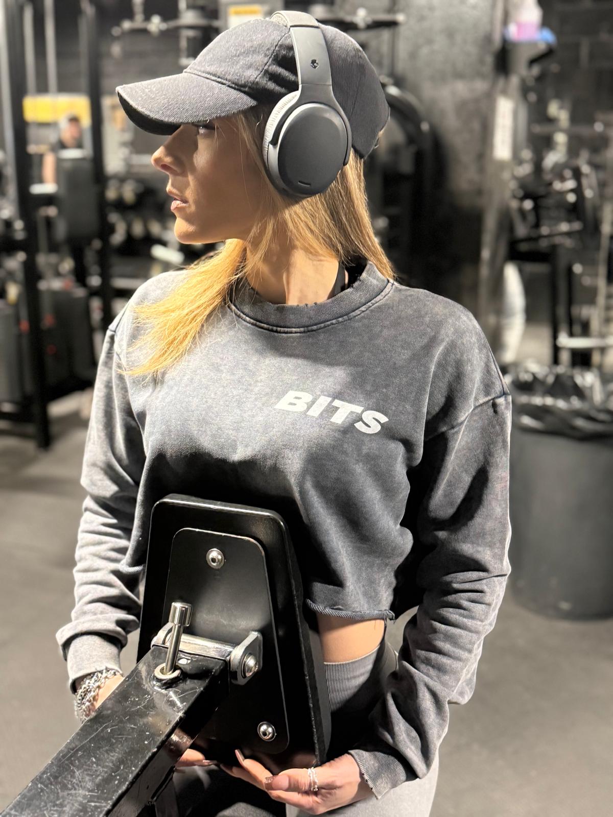 Womens Weightlifter Snow Washed Cropped Sweater