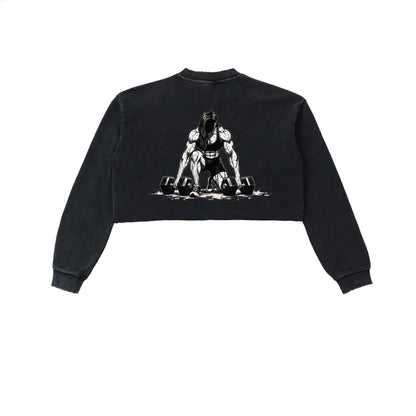 Womens Weightlifter Snow Washed Cropped Sweater