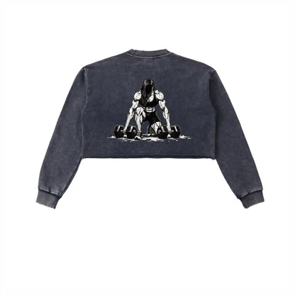 Womens Weightlifter Snow Washed Cropped Sweater