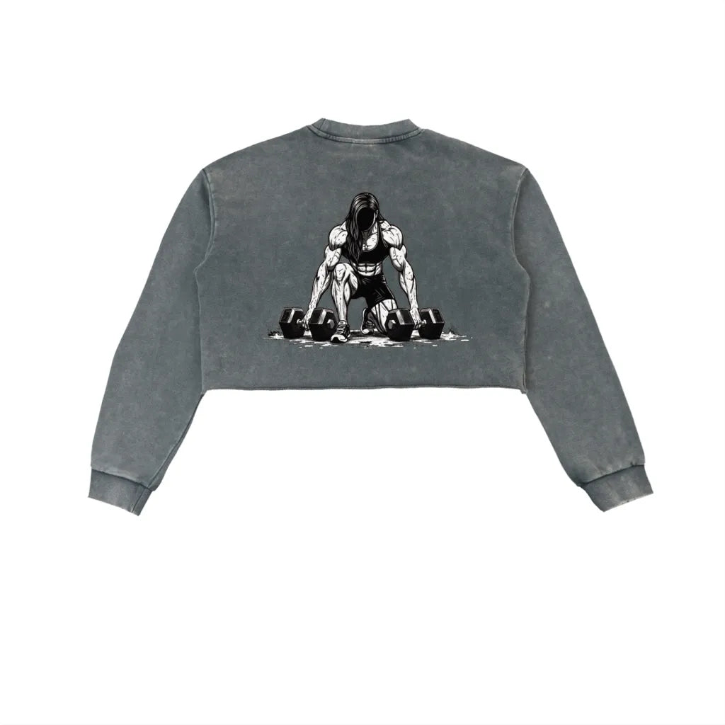 Womens Weightlifter Snow Washed Cropped Sweater