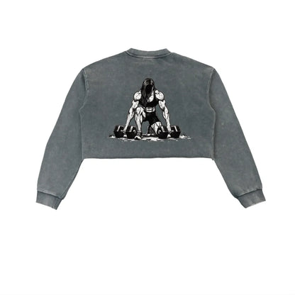 Womens Weightlifter Snow Washed Cropped Sweater